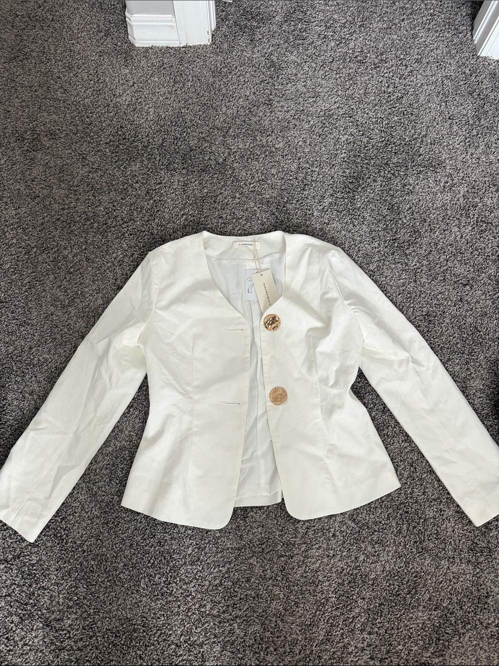 Commense White Fitted Two-Button Blazer
